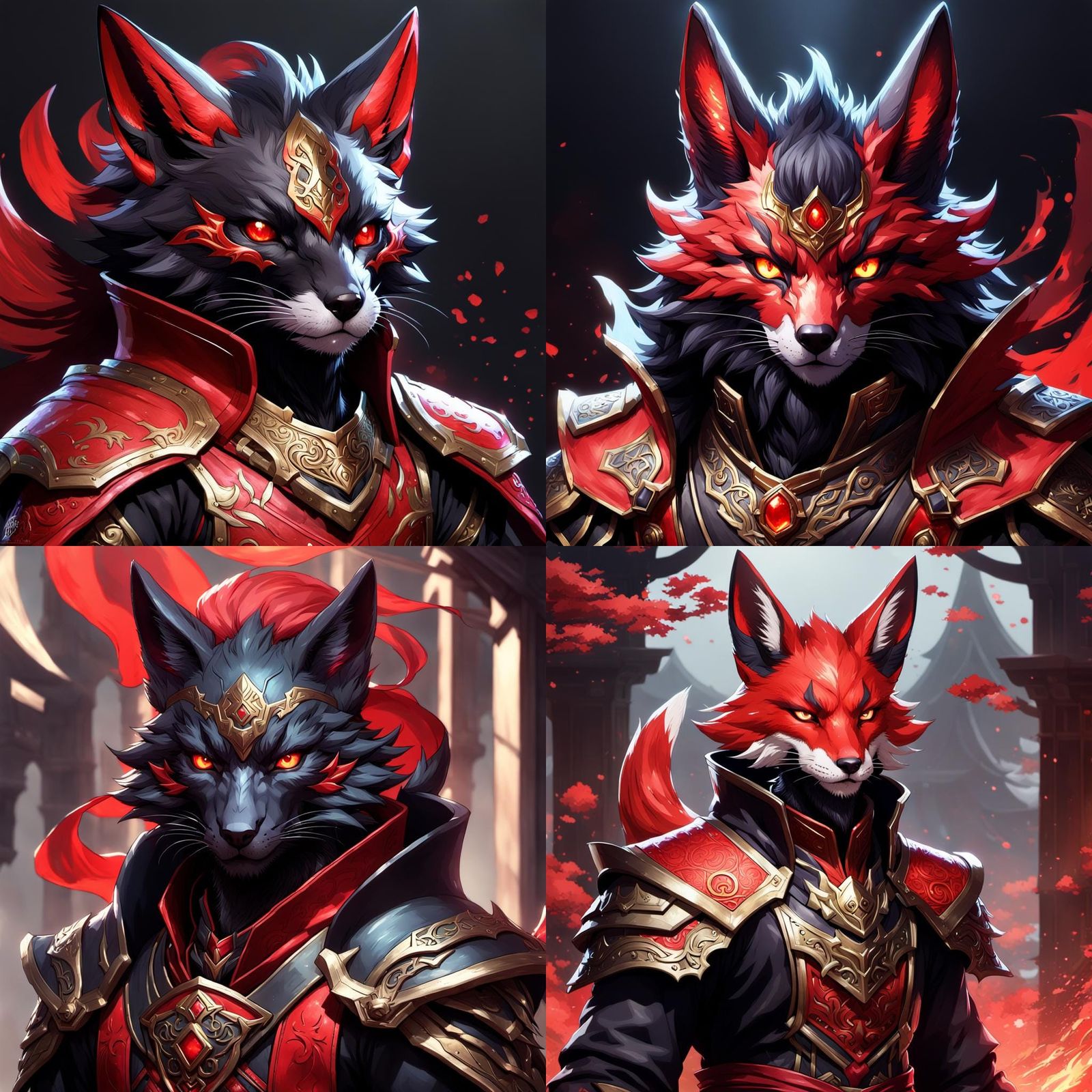 Kitsune Mage in Red and Black Armor