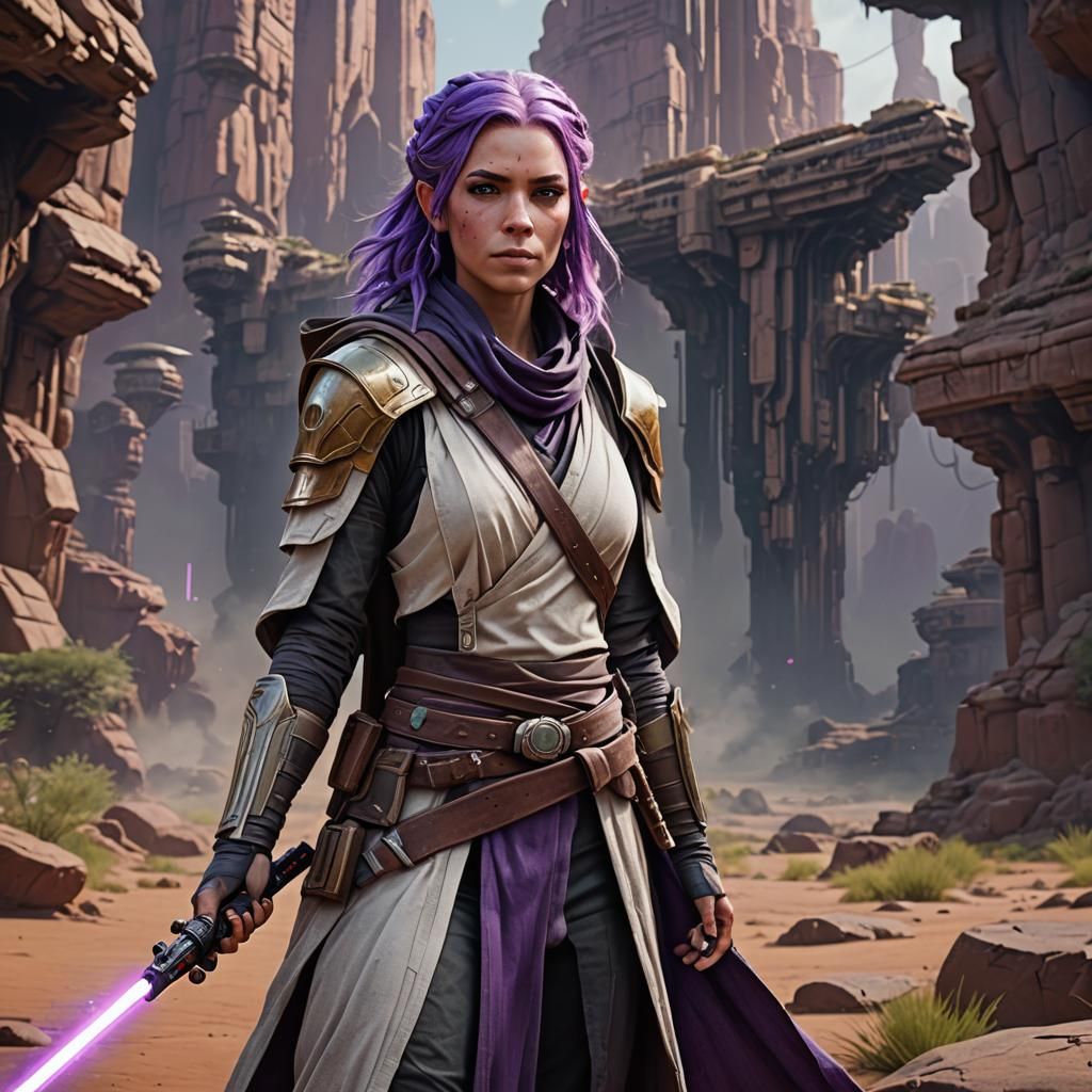 Purple-Haired Jedi Knight: Fantasy Concept Art