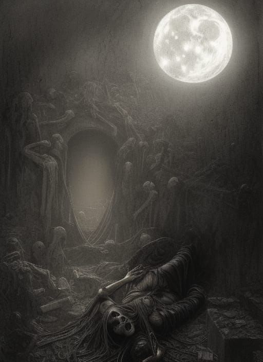 Undead Wraith Rising from Tomb in Sepia Charcoal