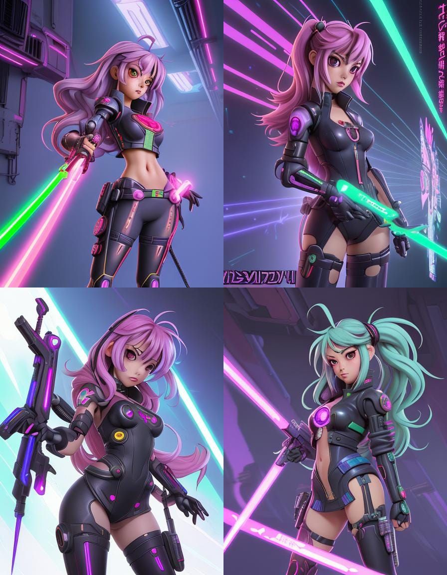 Cyberpunk Woman with Laser Sword in Anime Style