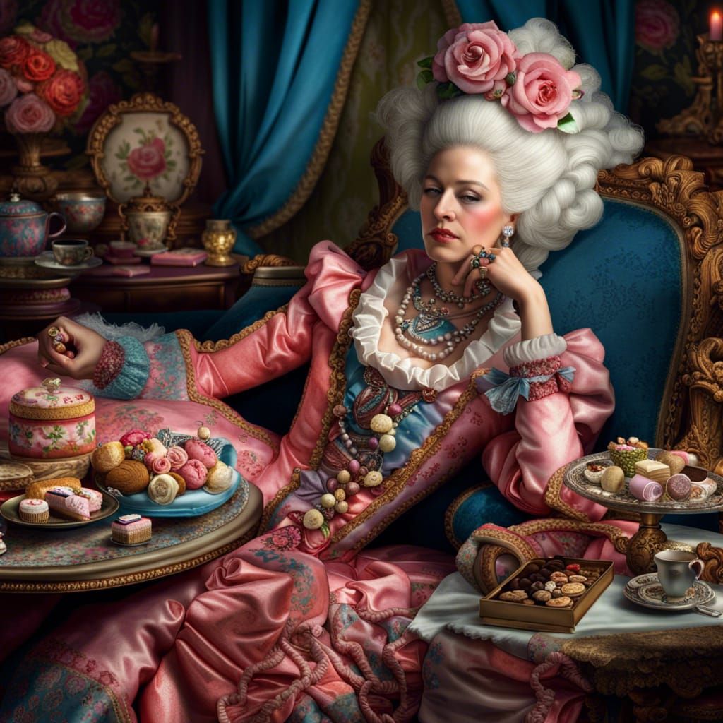 Marie Antoinette Surrounded by Luxury, Realistic Style