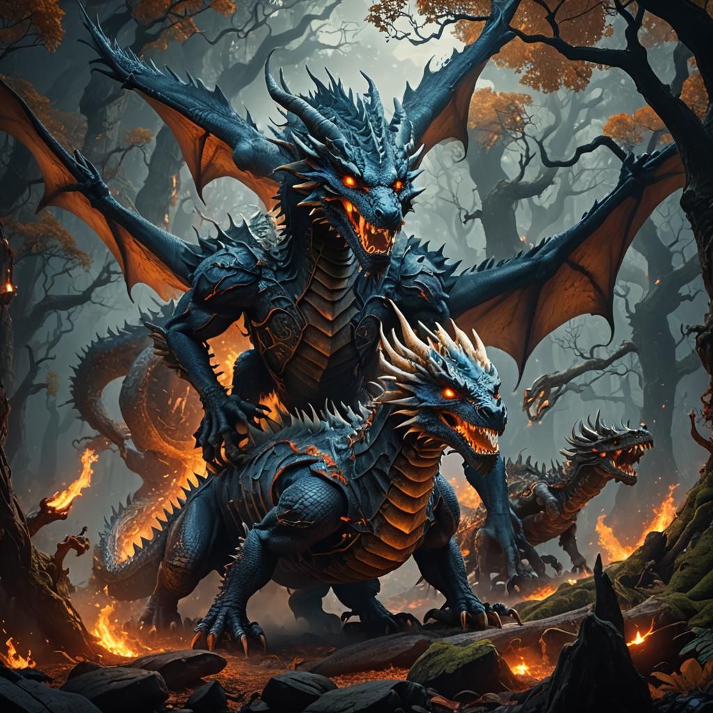 Dragon Leads Skeletal Army in Mystical Forest