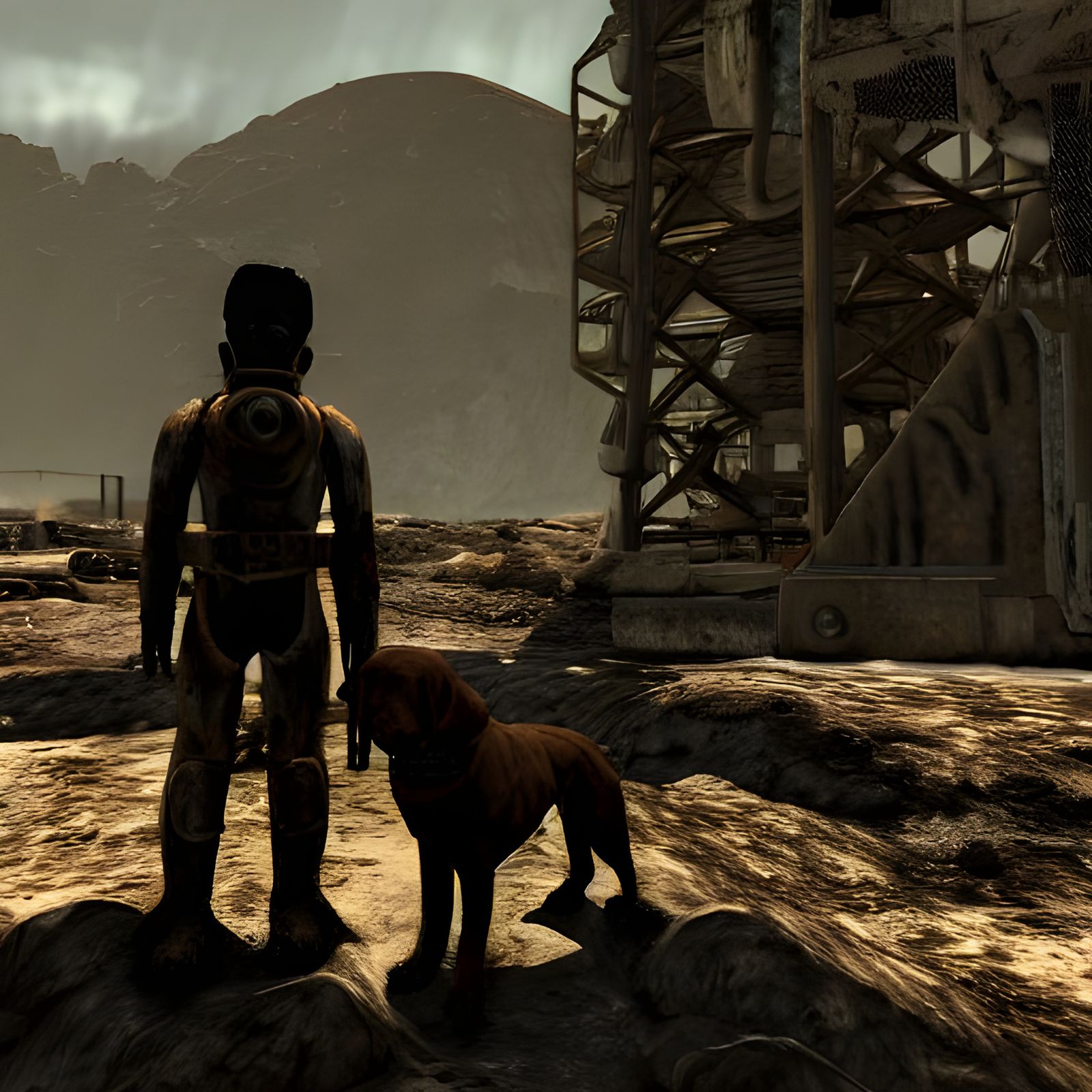 Boy and Dog in Post-Apocalyptic Wasteland