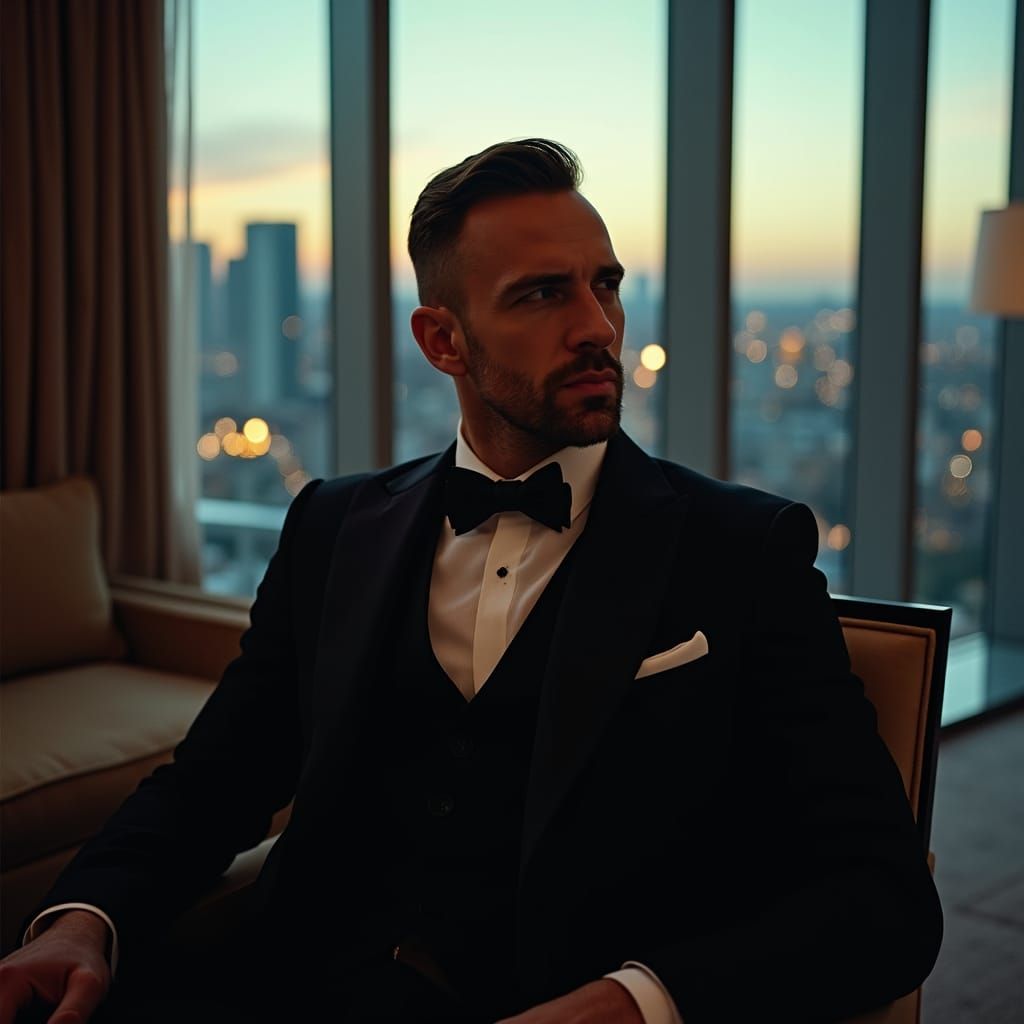 Suave Italian Man in Black Suit, Cinematic Style