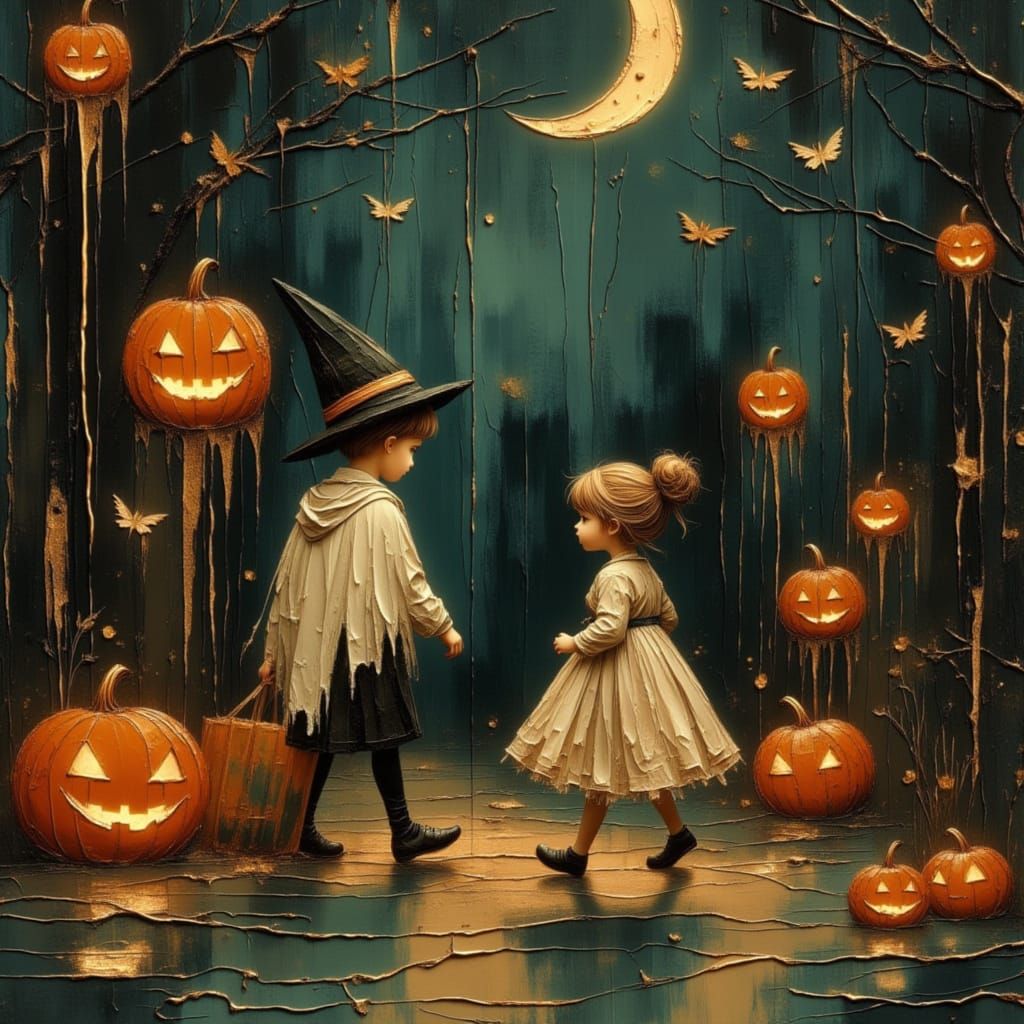 Vintage Halloween Trick-or-Treat Scene