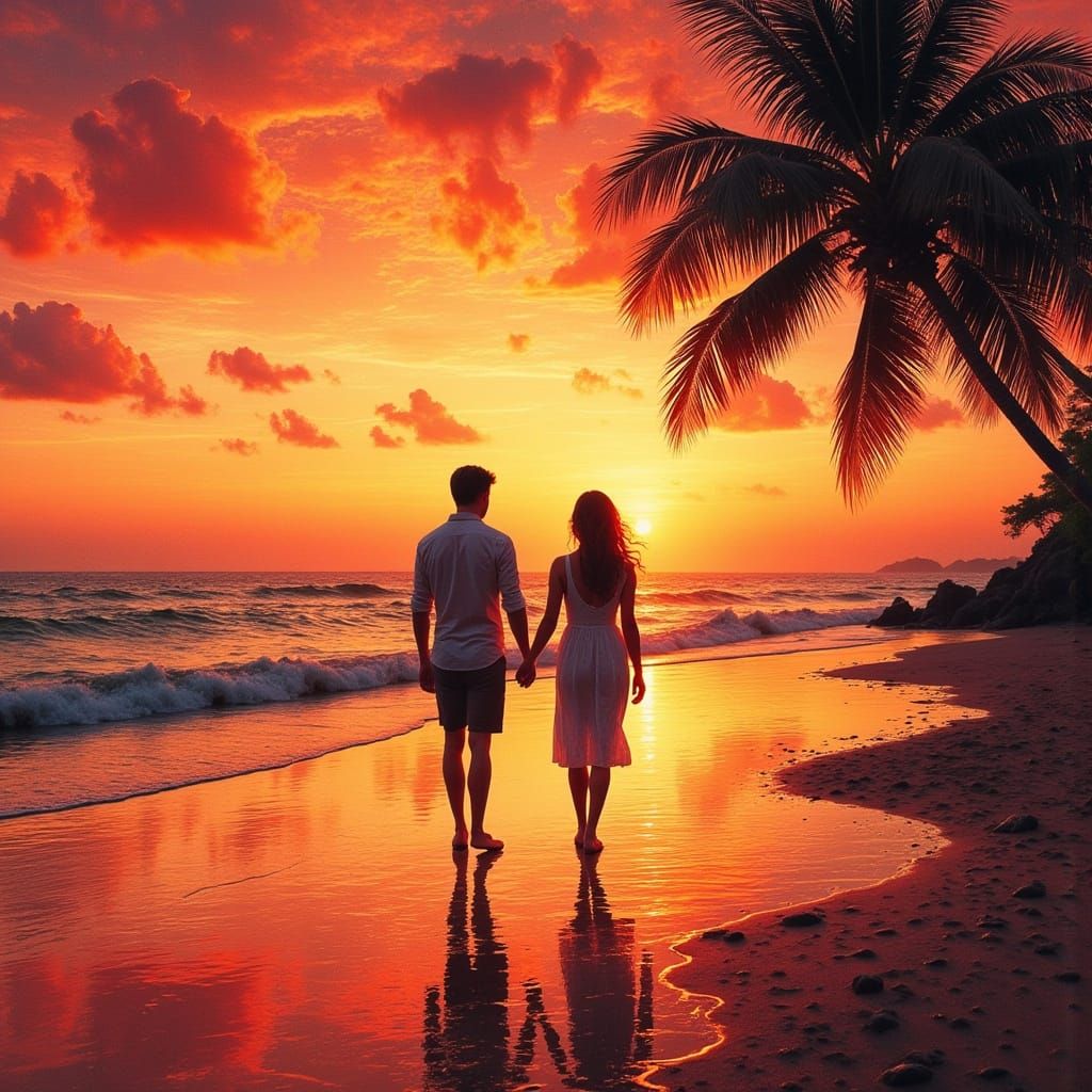 Tropical Beach Sunrise: Dreamy Monotype Print