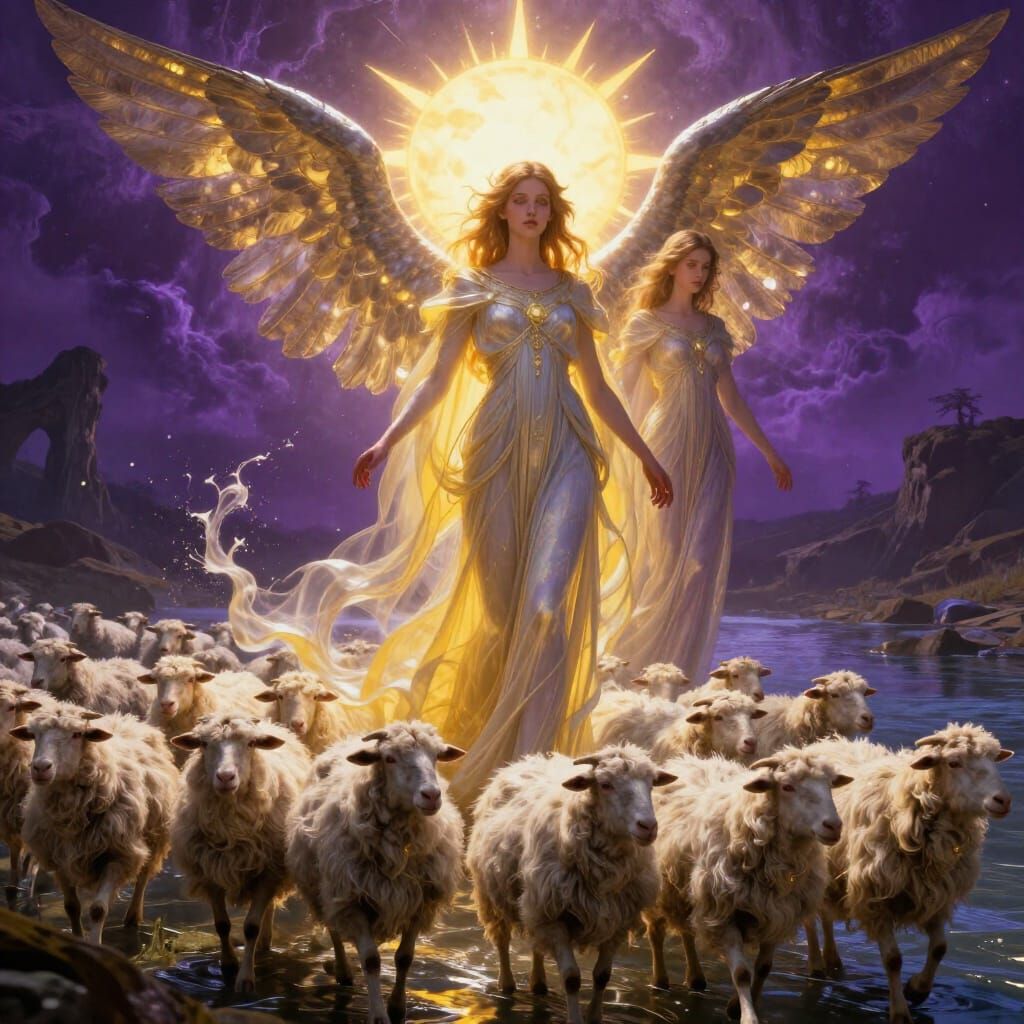 Ethereal Seraphim Herding Flocks by River Adonai