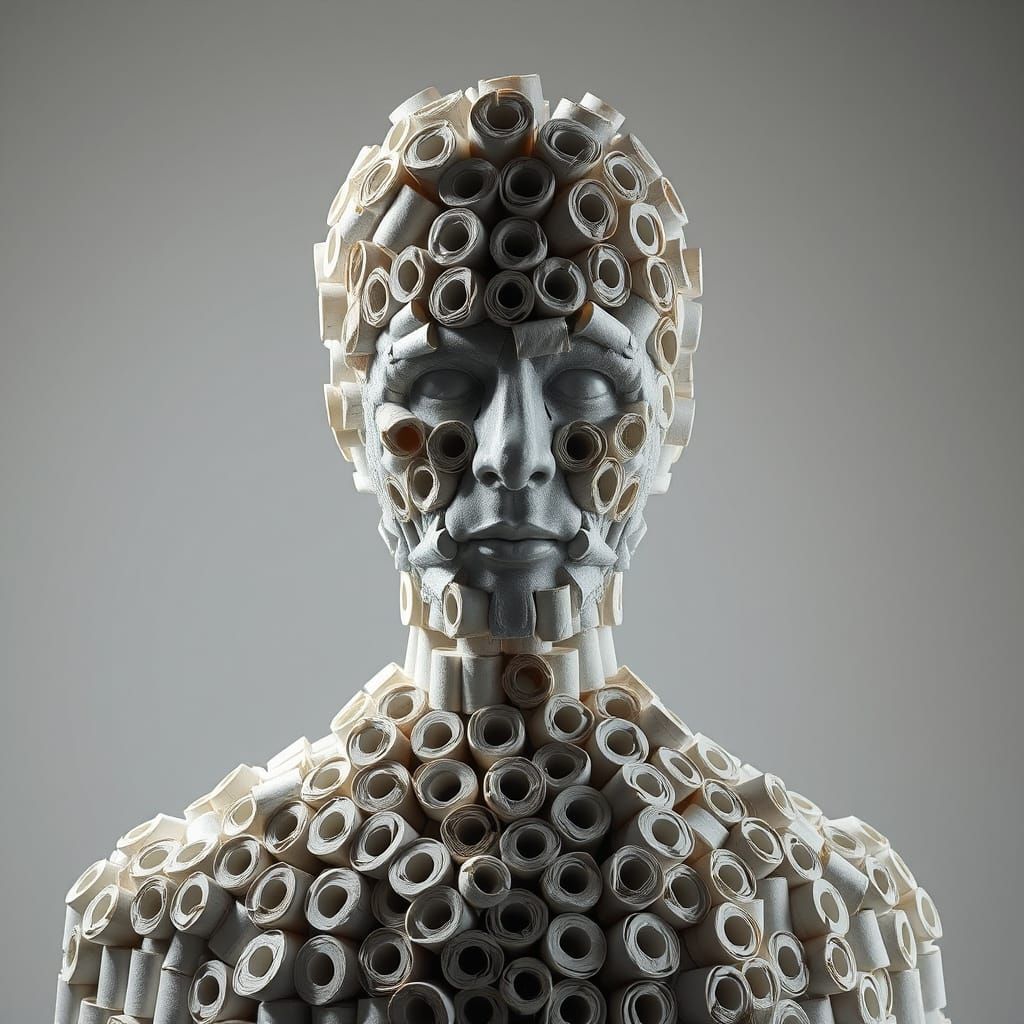 Hyperrealistic Toilet Paper Statue in Surreal Style