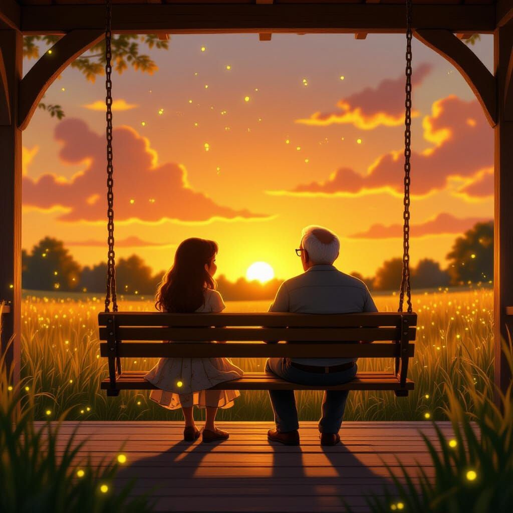 Sunset on the Farm: Lily and Papa Joe in Pixar Style