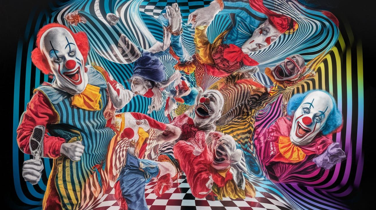 Creepy Clowns in Warped Funhouse, X-Ray Illusion Style