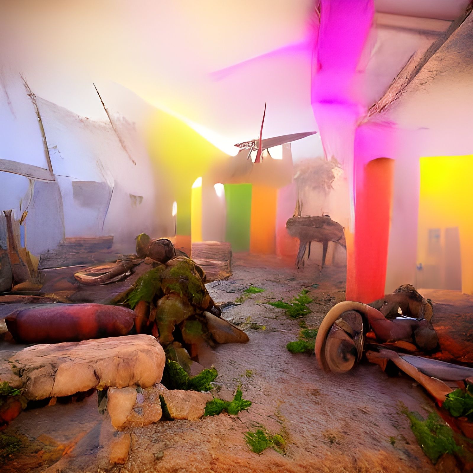 Fauvist War Scene with Volumetric Lighting