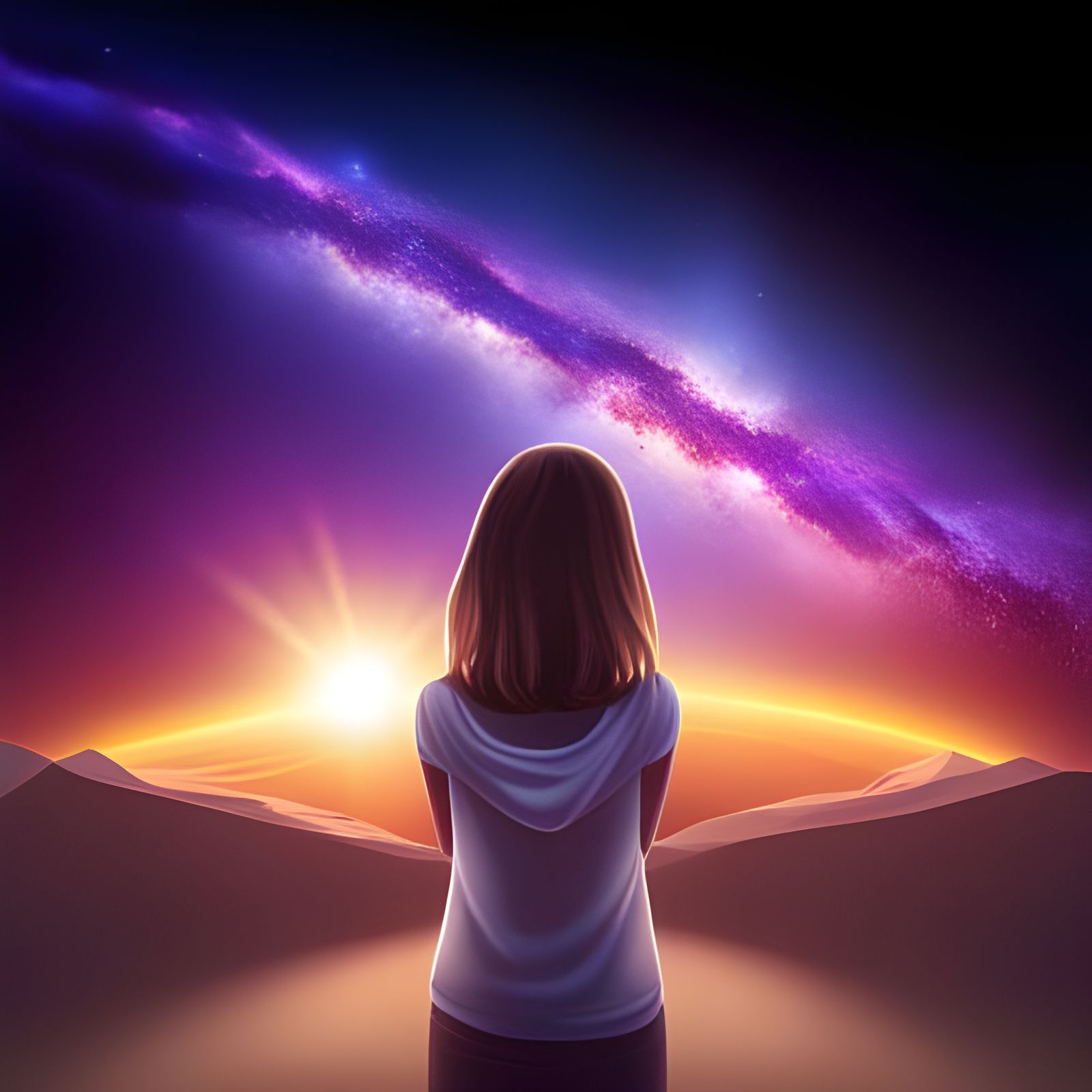 Family Gazing at the Universe in 3D Digital Art