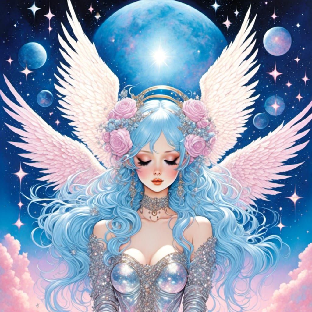 Cosmic Angel with Space Buns in Digital Art