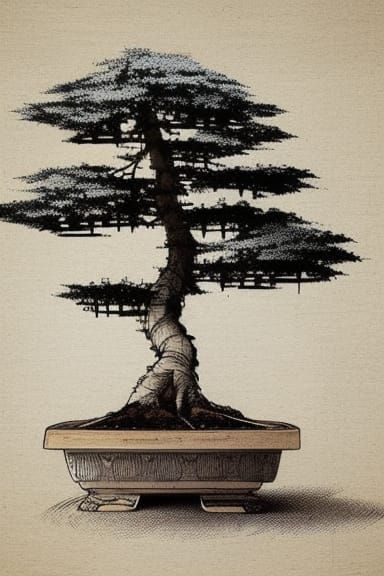 Bonsai Tree Schematic Diagram in Leonardo da Vinci Style
