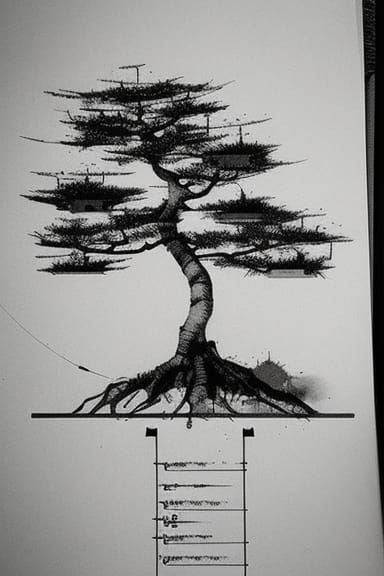 Bonsai Tree Schematic Diagram in Blueprint Style