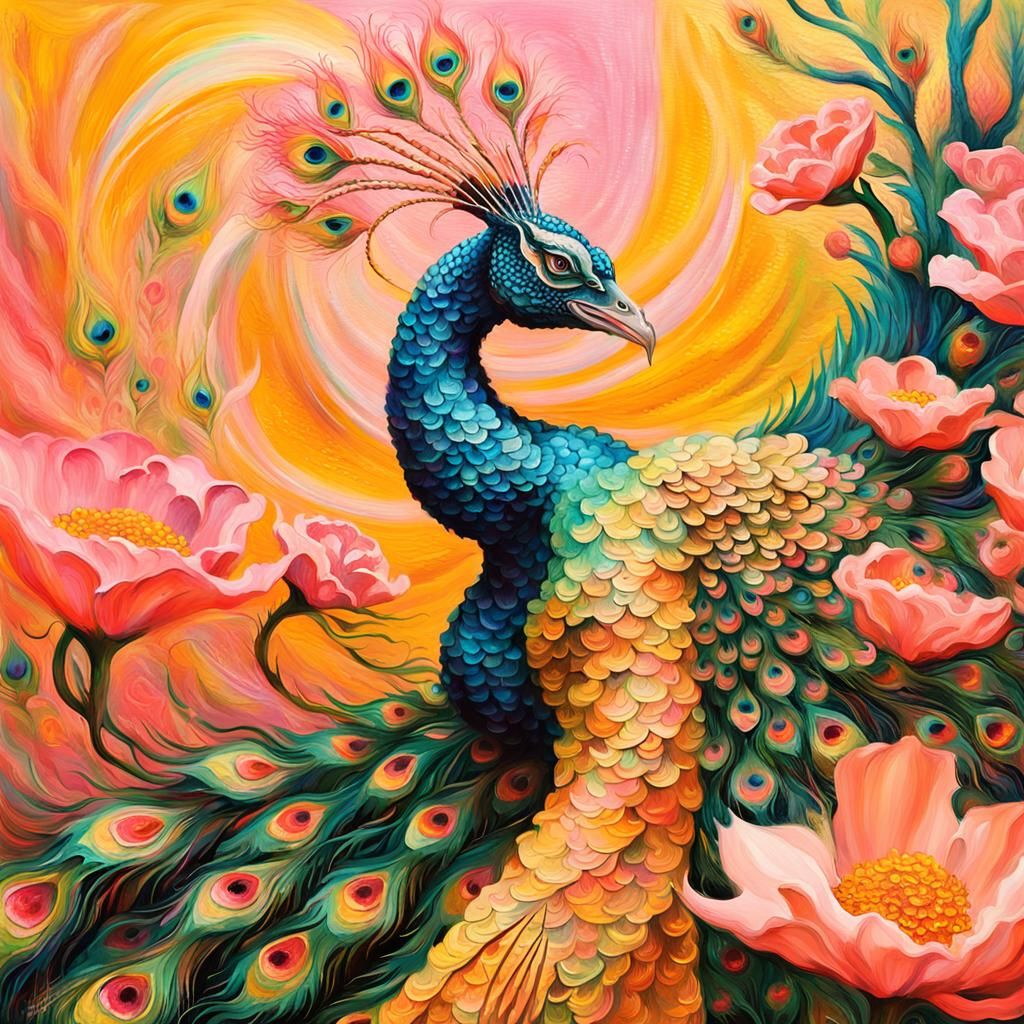 Dragon-Peacock Woman in Abstract Expressionism Style