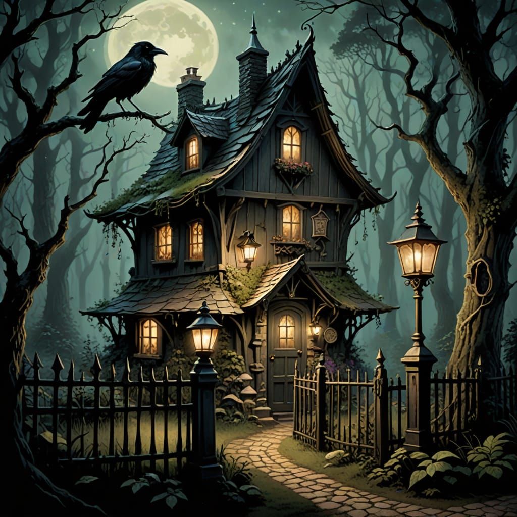 Dark Fairy Tale Cottage in the Woods