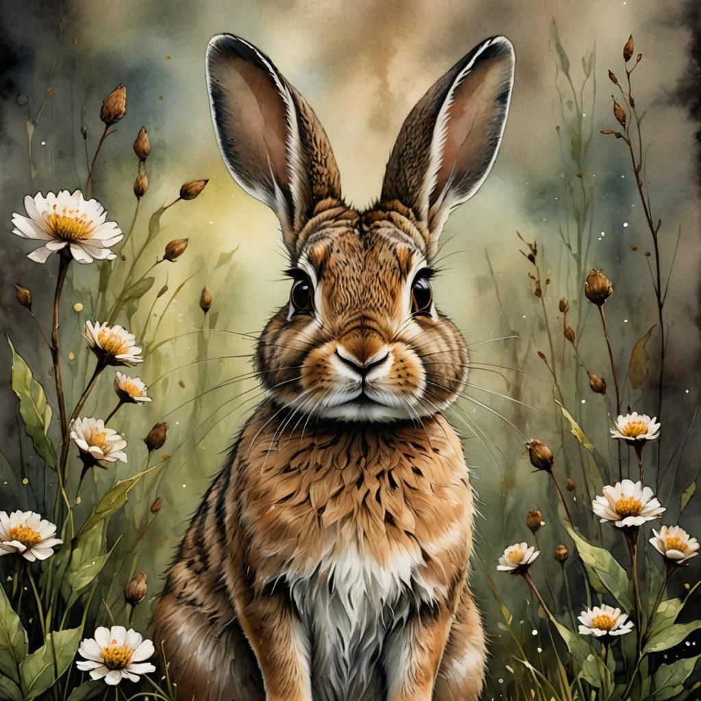 Charming Cottontail Rabbit in Watercolor Illustration