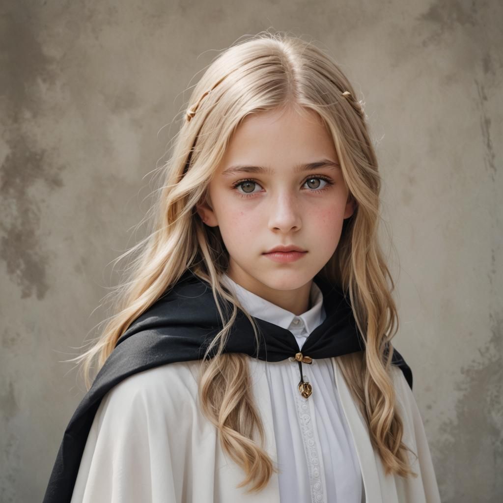 Girl with Blonde Hair and Black Cloak