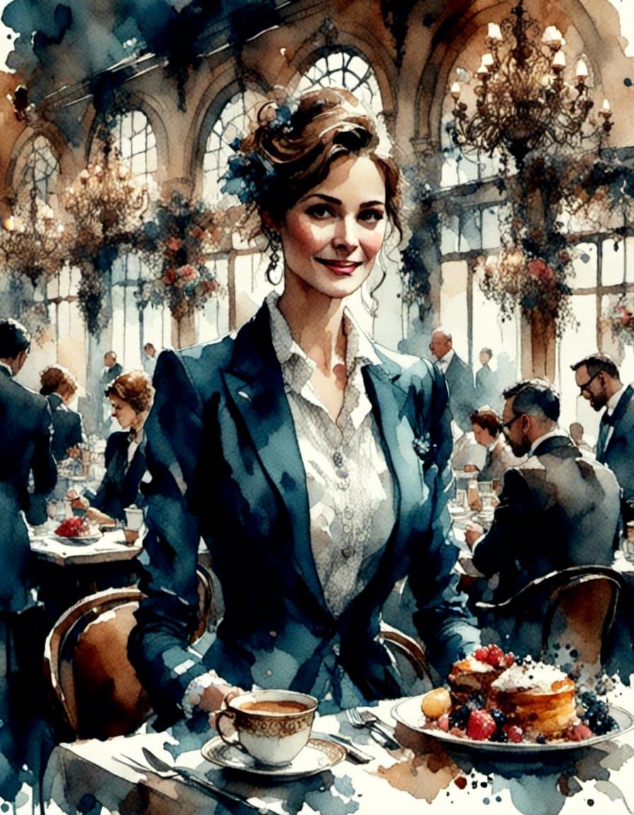 Woman in Business Suit, Watercolor Style