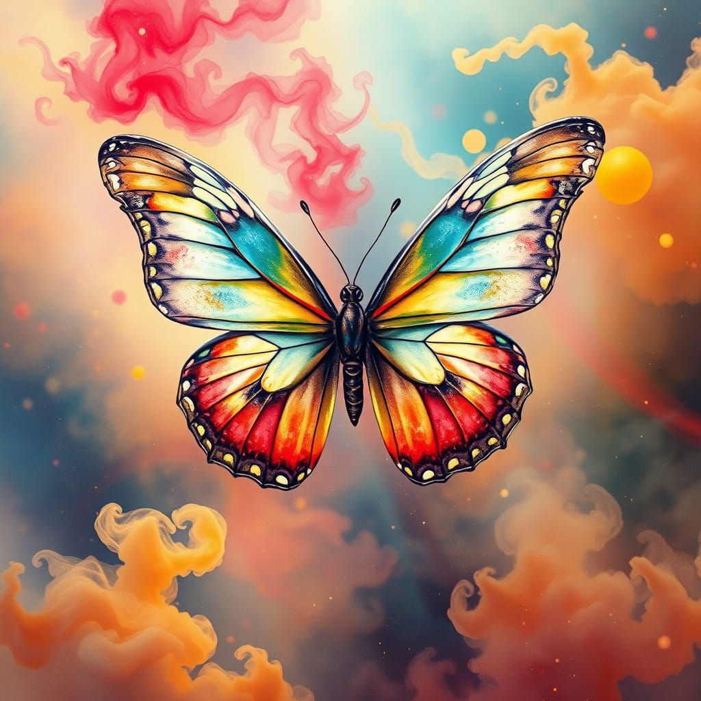 Ethereal Watercolor Butterfly in Cosmic Dreamscapes