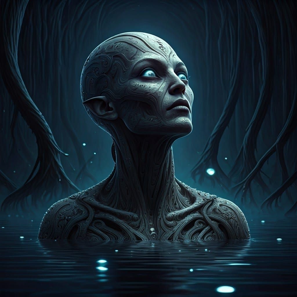 Mysterious Alien Sculpture in Surrealist Style