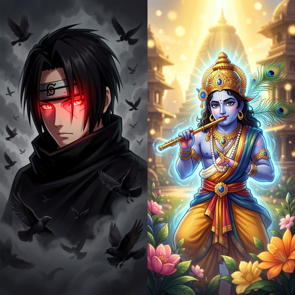 Dual Theme Wallpaper: Itachi & Lord Krishna