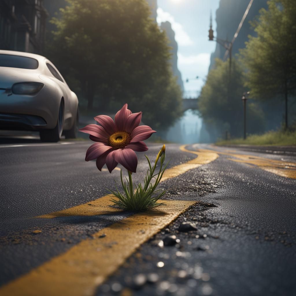 Resilient Flower's Struggle: Detailed Matte Painting