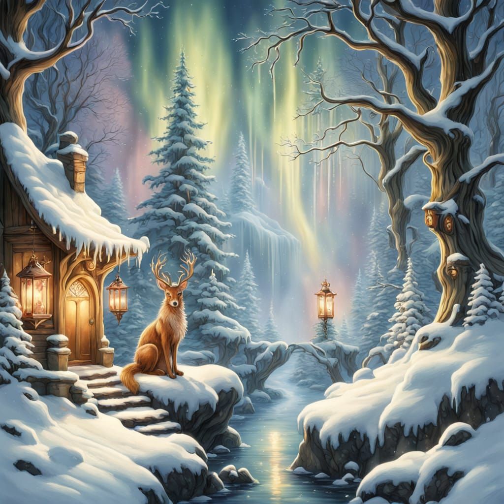 Whimsical Winter Wonderland Scene in Cozy Realism and Faerie...