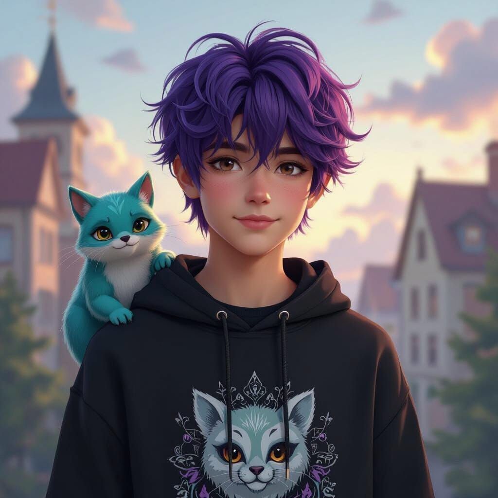 Teen with Fantasy Pet in Artgerm Style