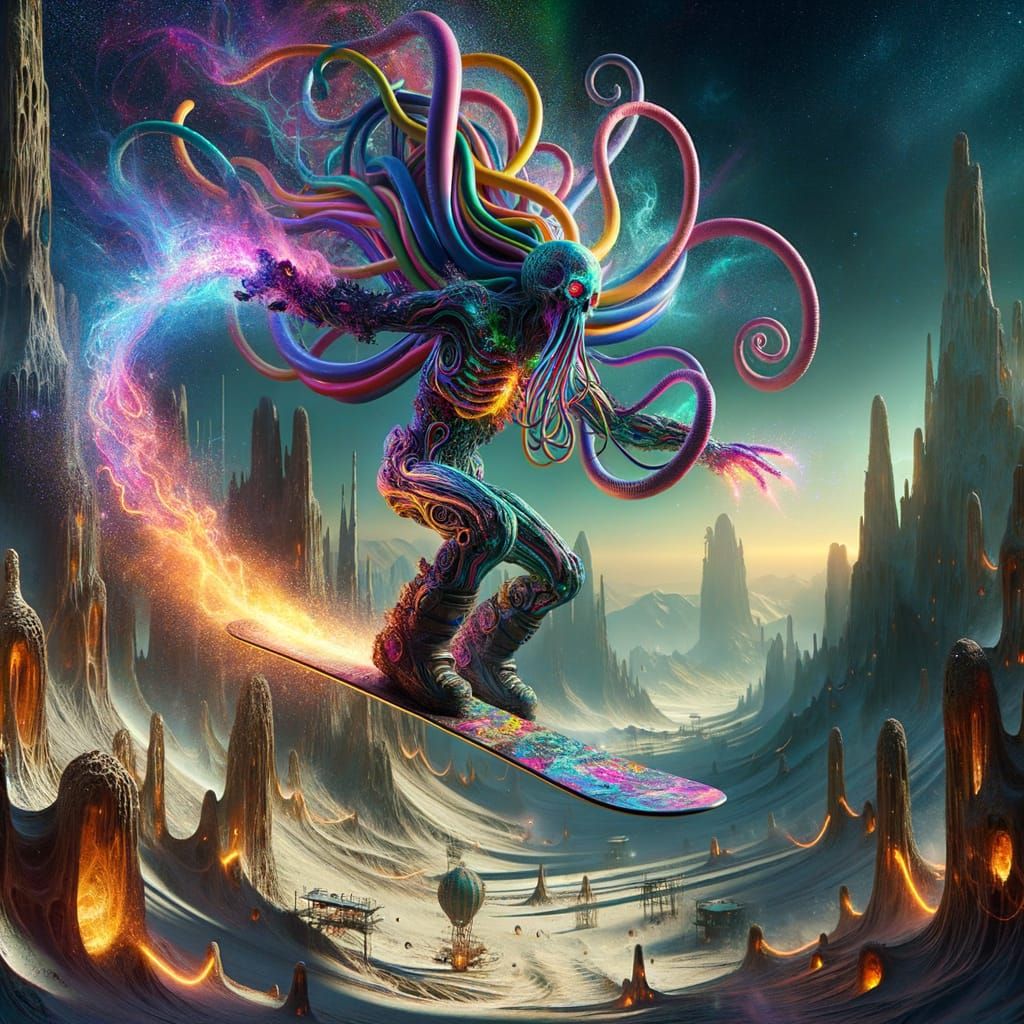 Ethereal Alien Rider Zips Through a Haunting Sci-Fi Landscap...