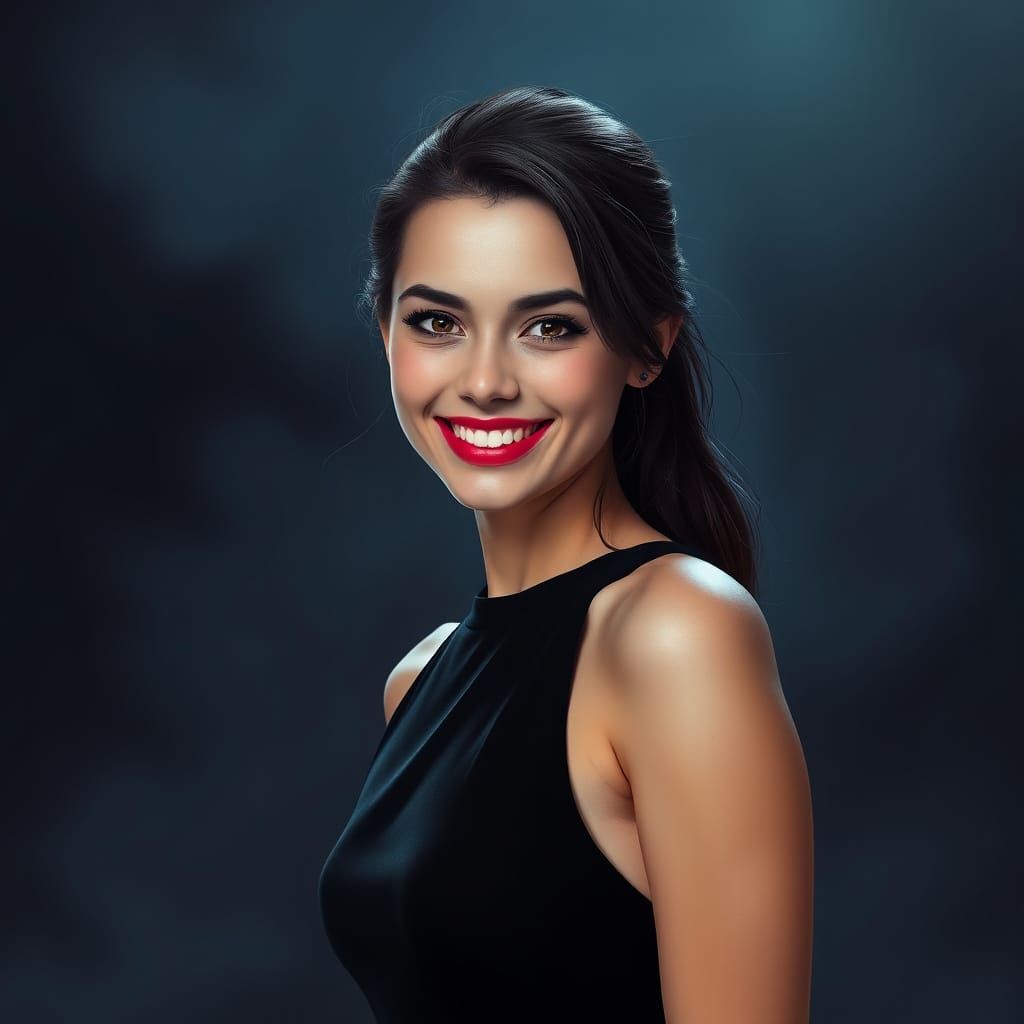 Young Woman with Mischievous Eyes in Digital Art Style