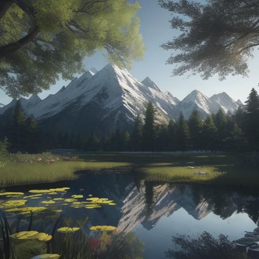 Circular Mountain Range with Pond: 3D Anime Art