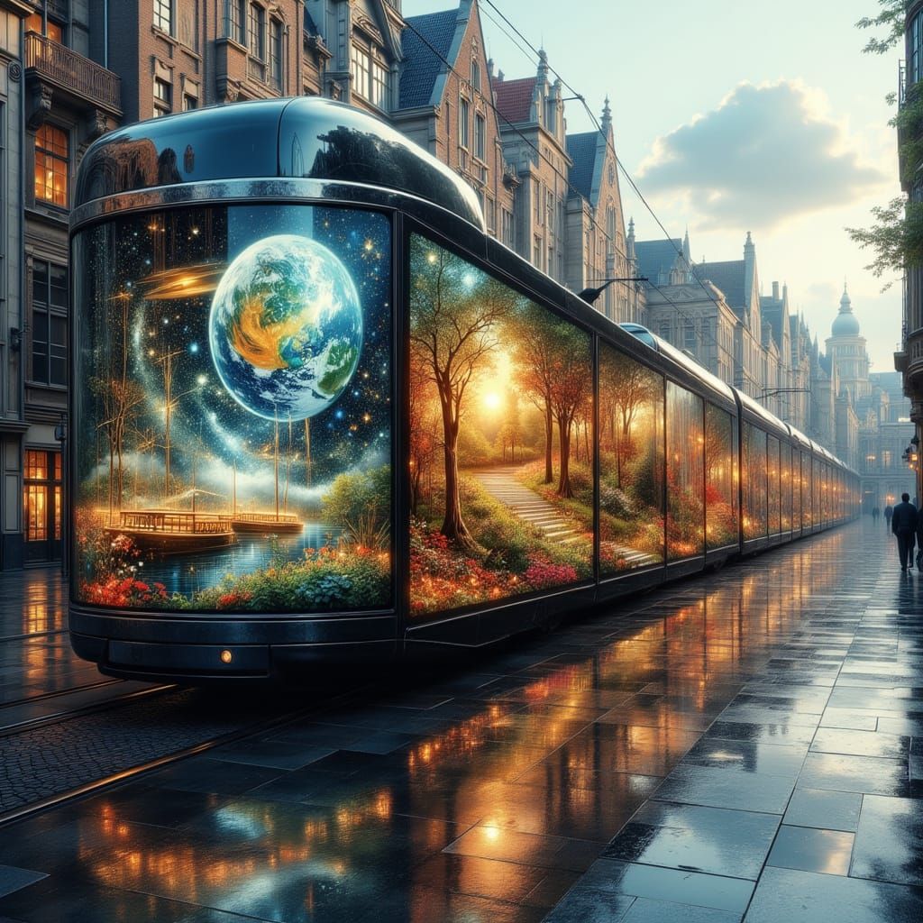 Surreal Rotterdam Tram with Magical Window Views