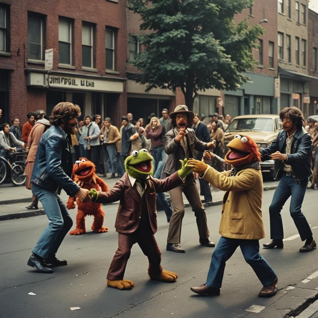 Muppet Style Street Gang Fight in 1970s