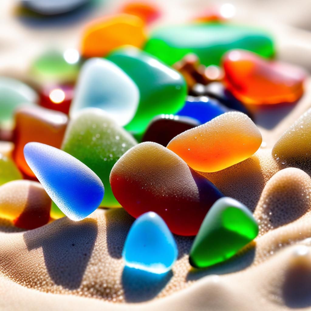 Glistening Sea Glass on the Beach: Macro Shot