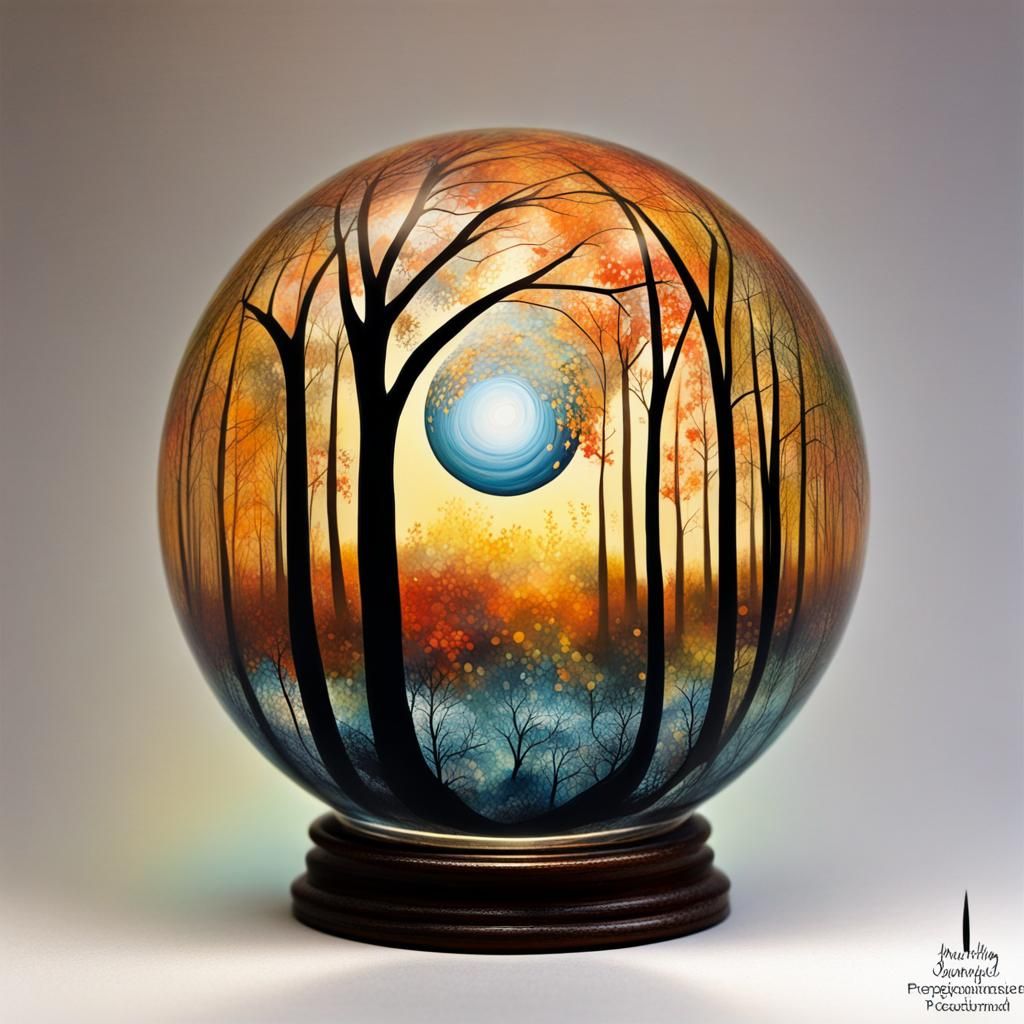 Magical Forest Painting in Glass Orb