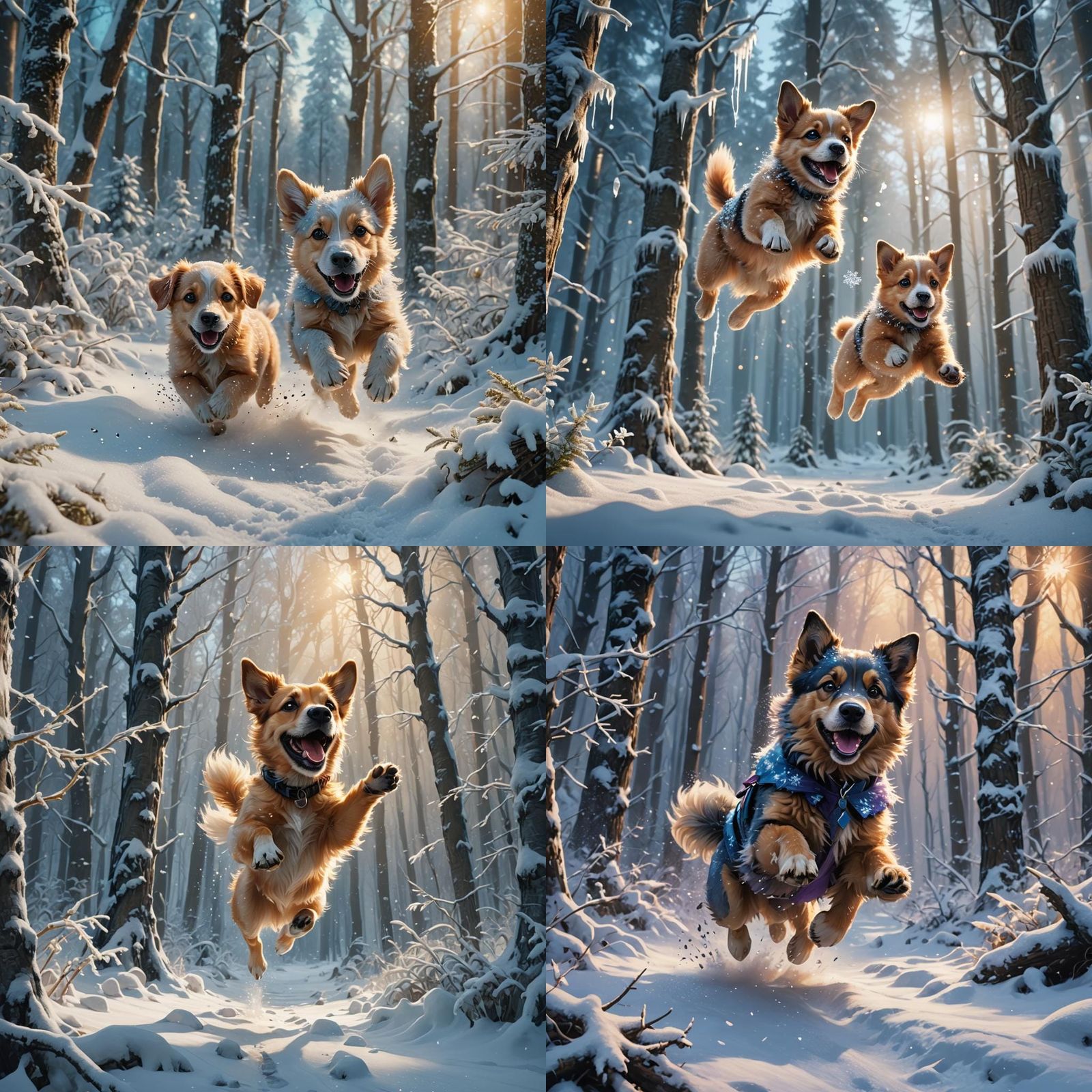 Puppy's Winter Joy: Detailed Fantasy Concept Art
