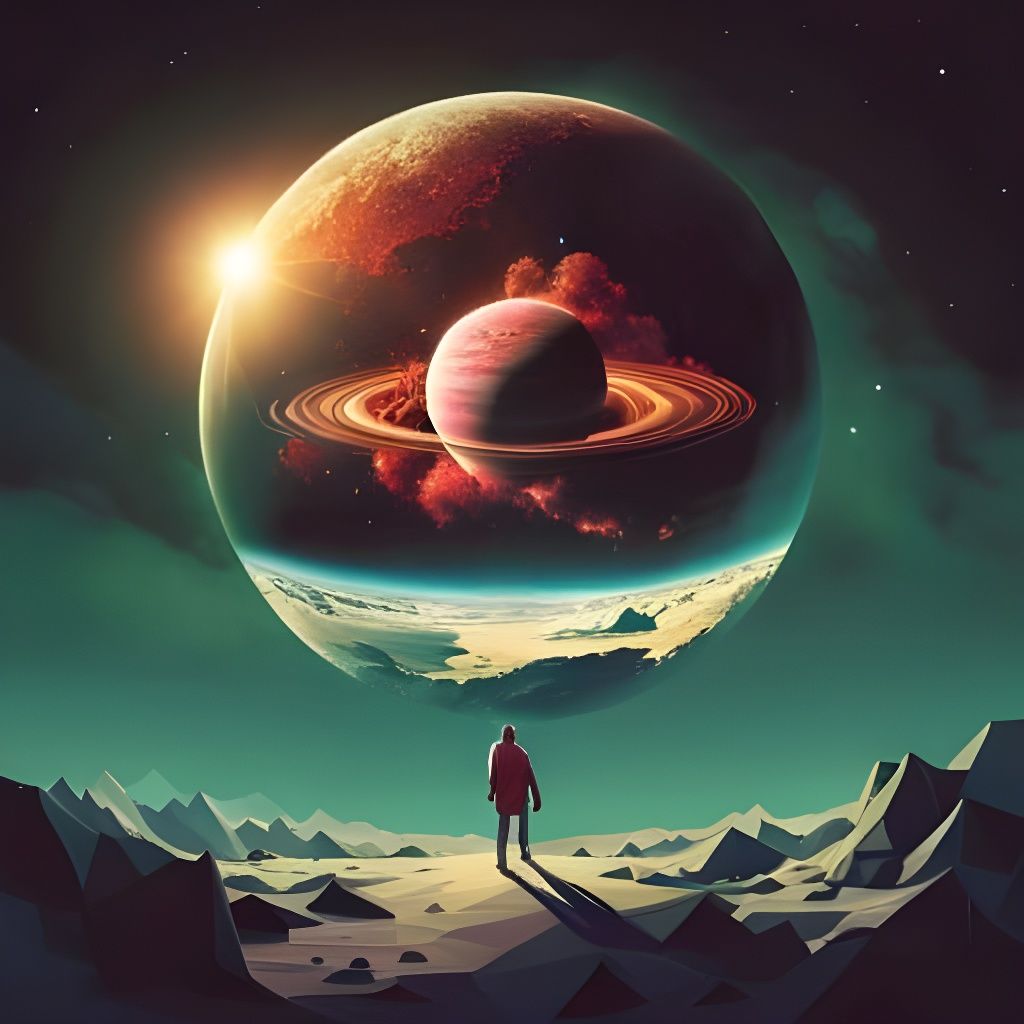 Double Exposure Glass Planet in Space