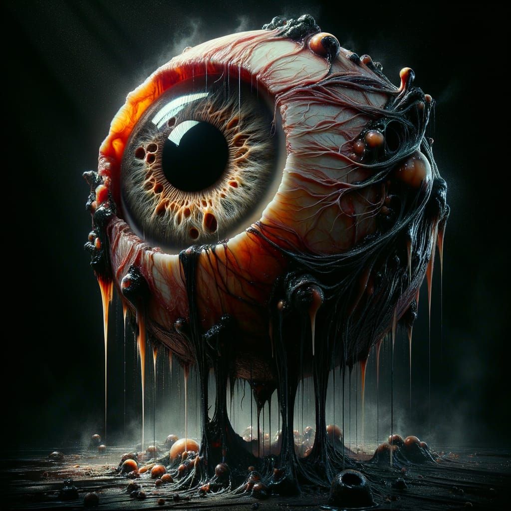 Eerie Eyeball Streaming Ink: Photorealistic Digital Art