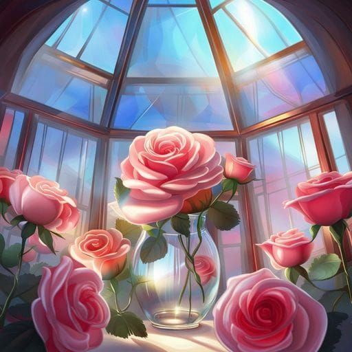 Illuminated Roses Under Glass Skylight: A Masterpiece