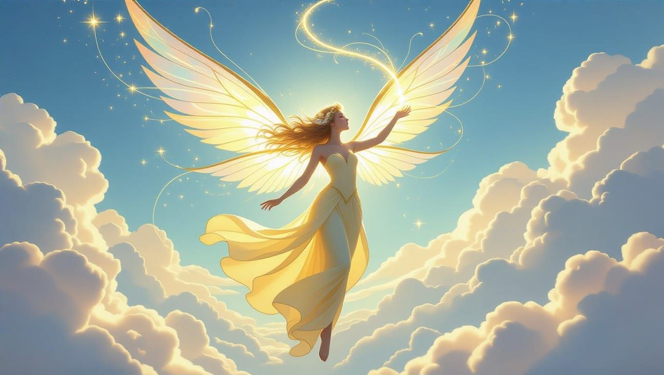 Ethereal Fantasy Sylph Weaves Sunbeams in Radiant Daylight