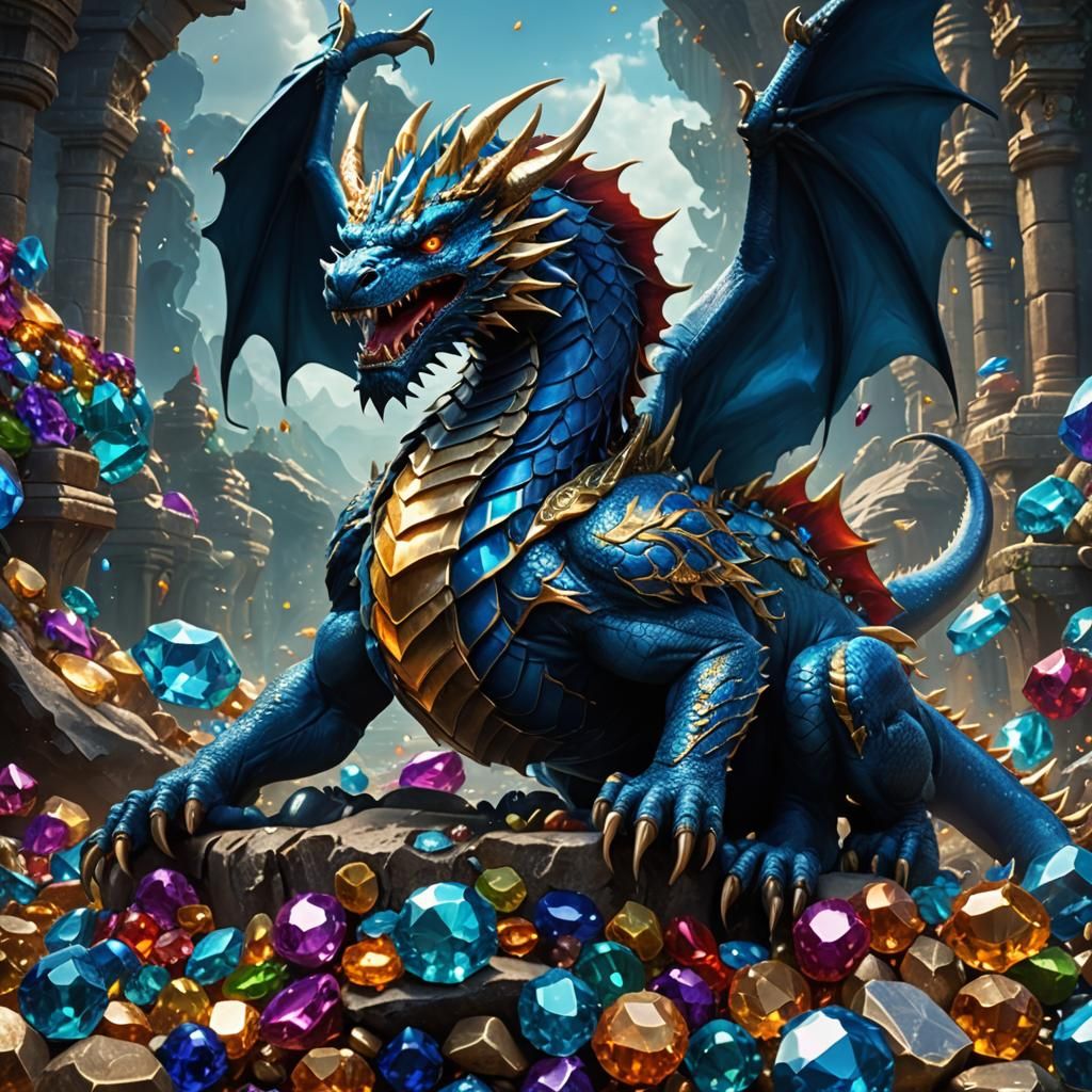 Blue Chimera Dragon on Gem Hoard: Fantasy Concept Art