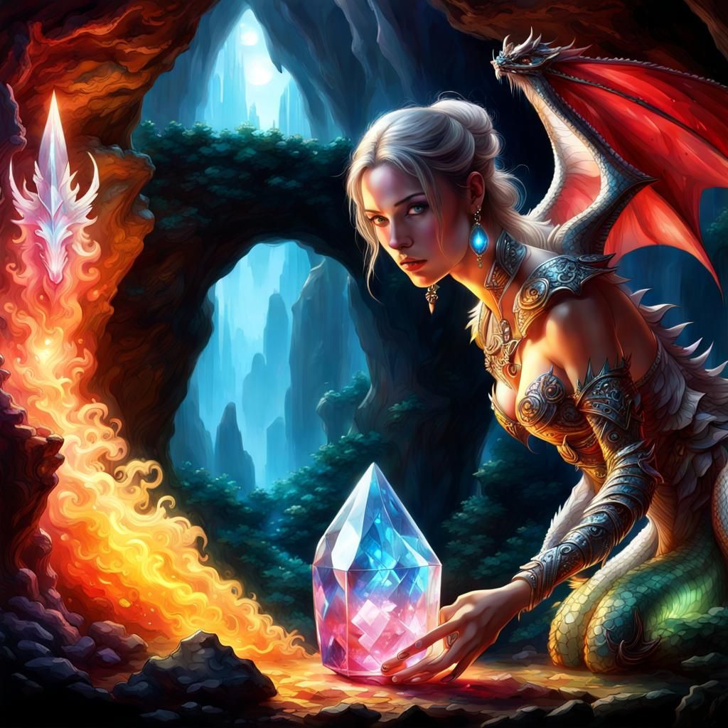 Crystal Dragon Girl Guards Cave Treasure