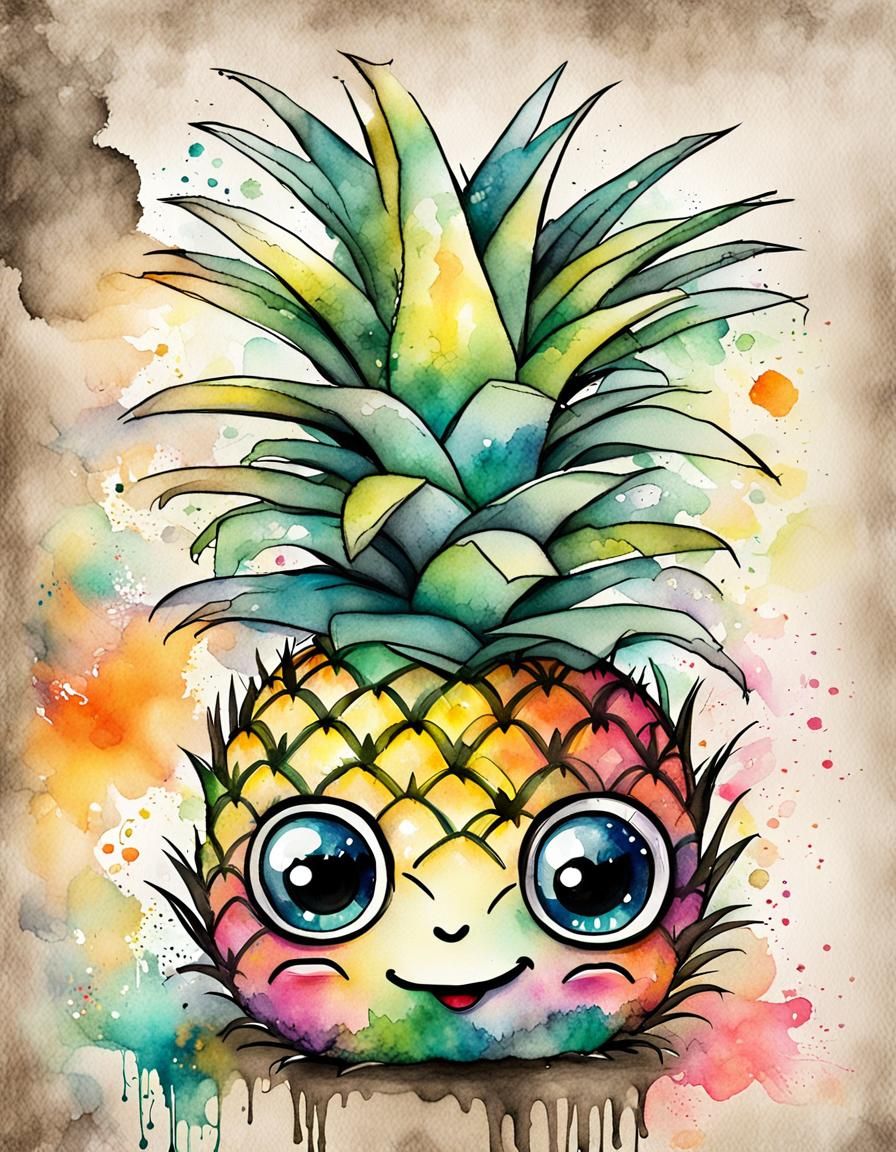 Charming Pineapple Character in Watercolor Style