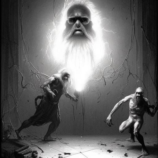 Horror Laboratory Scene with White-Bearded Zombie