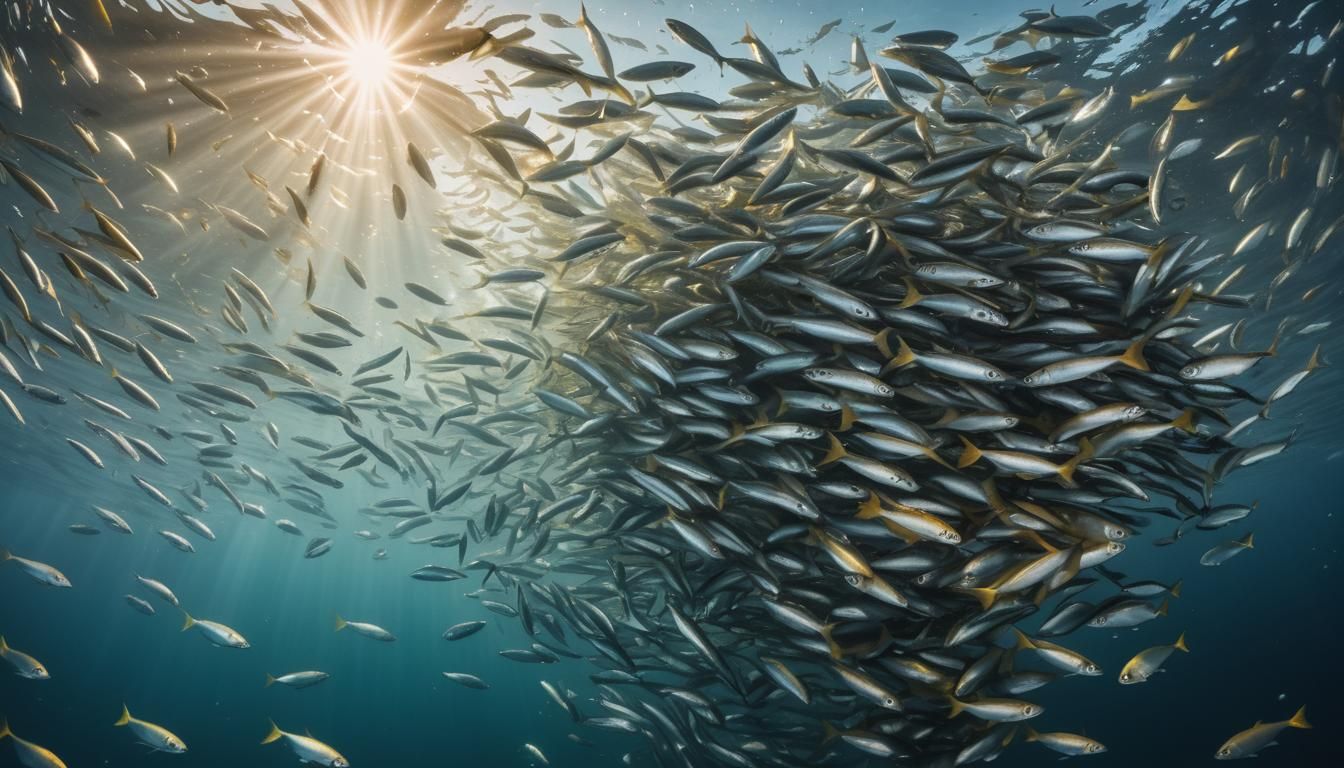 Herring School in Shimmering Sunlight: Underwater Macro Phot...
