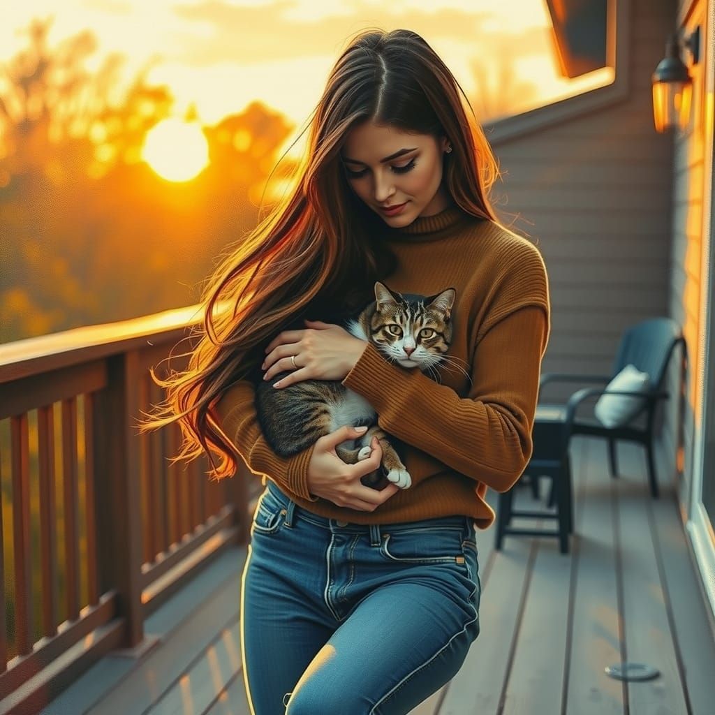 Woman and Cat in Sunlight: Pre-Raphaelite Painting