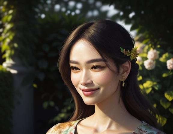 Glowing Woman in Garden, Impressionist Oil Painting