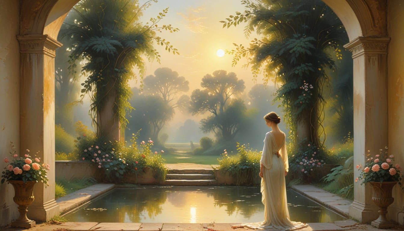 Ethereal Morning in a Classical Garden